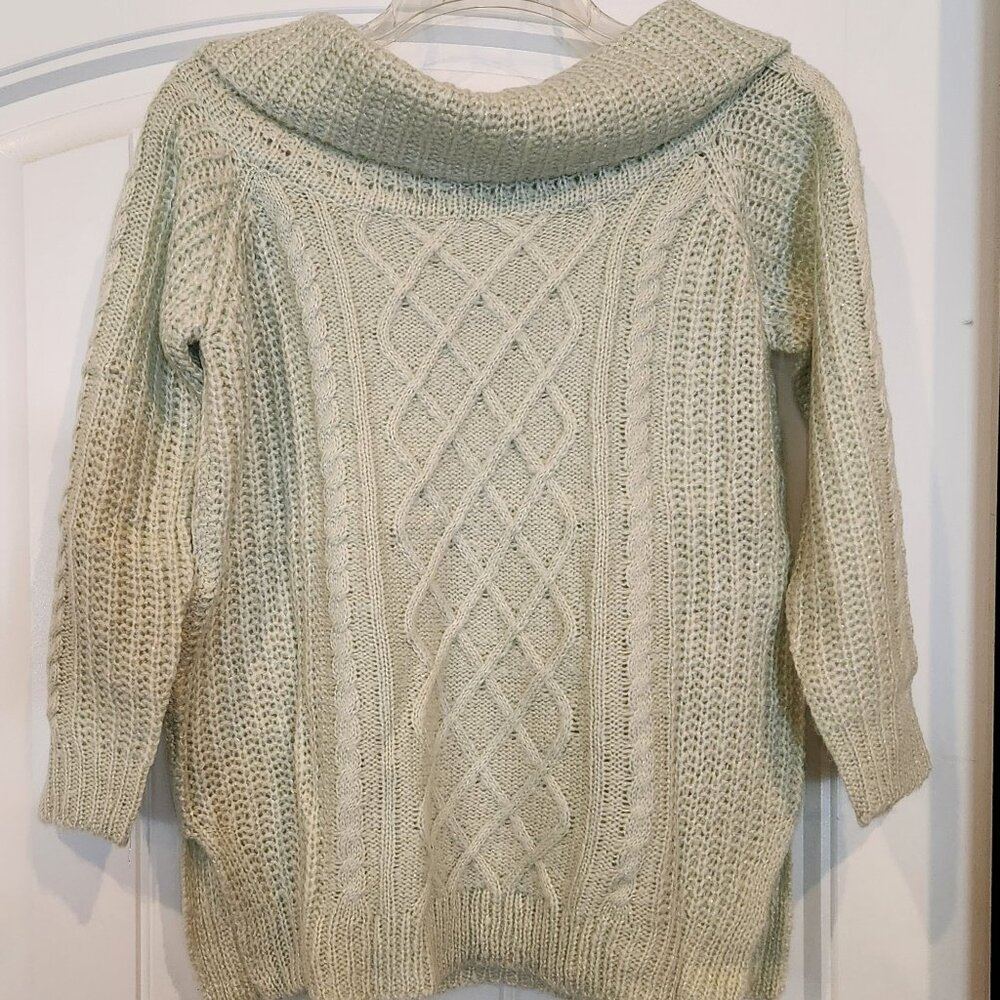 Women's Small No Comment Soft and Cozy Mint Green Cable Knit Sweater.